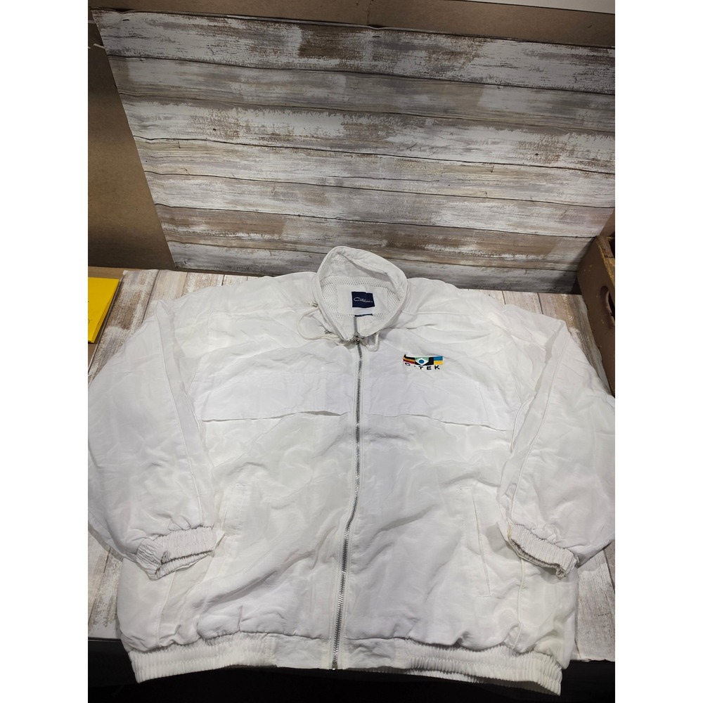 Catalina C-TEK Vintage White Nylon Windbreaker Jacket Women XL Full Zip Hooded